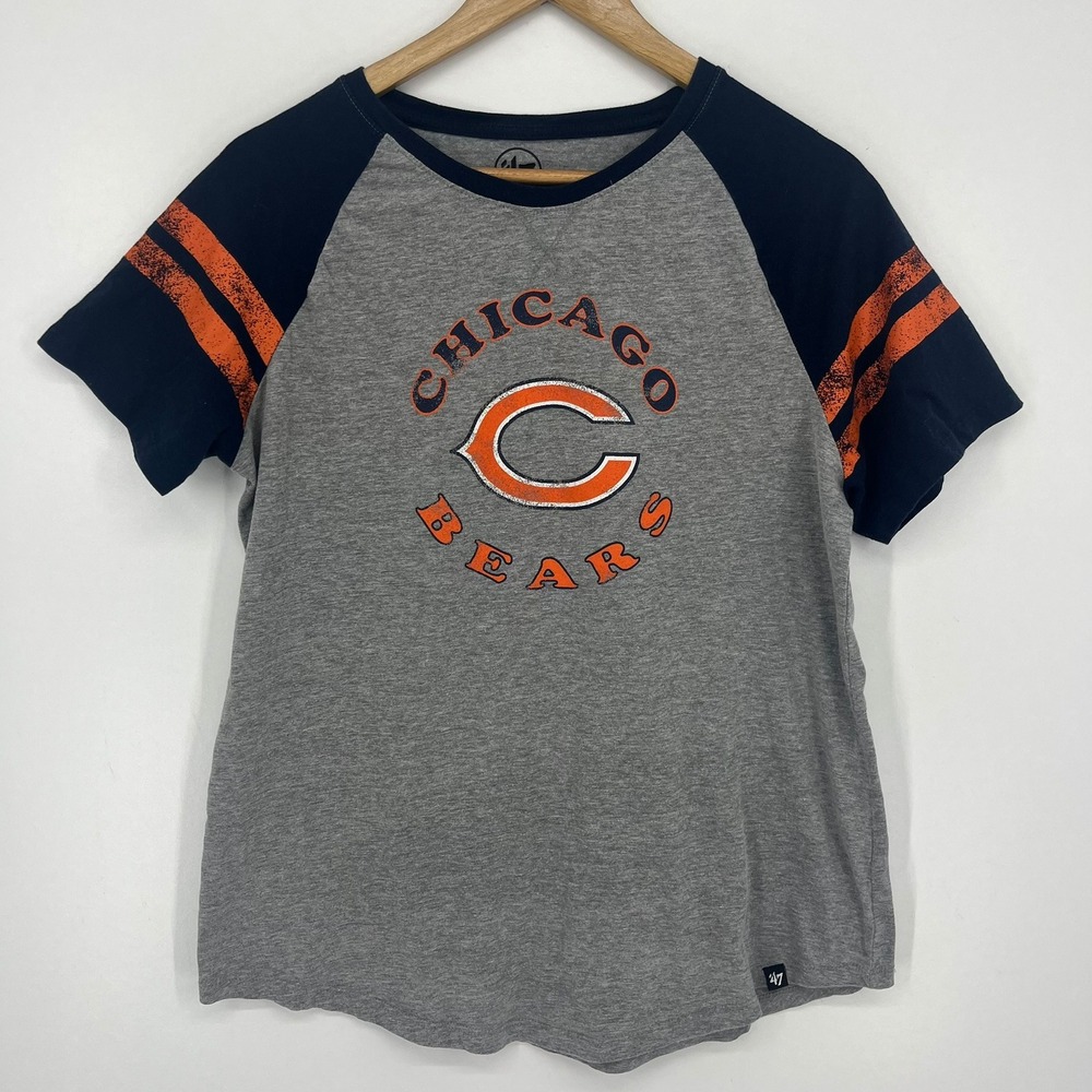 47 Brand Chicago Bears Womens XL Gray Navy Raglan Graphic T-Shirt NFL Football